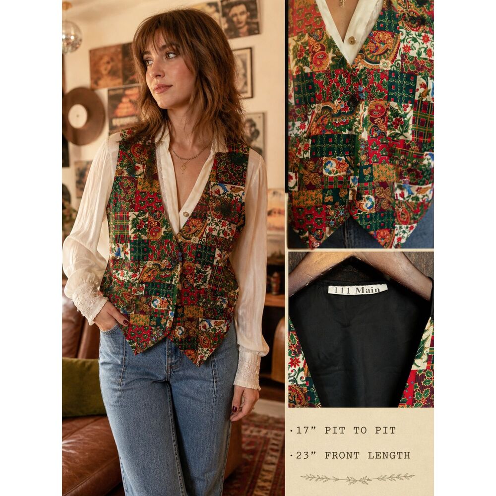 Vintage Patchwork Vest | Tapestry Print Waistcoat | Cottagecore Layering Piece